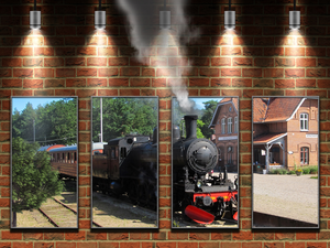 four, wall, steam train, picture, wall, elements, Lamps