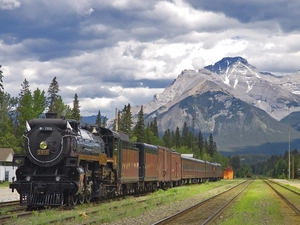 engine, Wagons, Mountains, ##