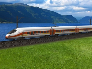 River, Train, Mountains