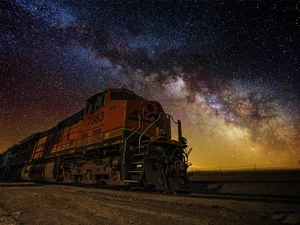 locomotive, star, Sky, Night