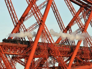 locomotive, Forth Bridge, Edynburg, Scotland, smoke, steam train