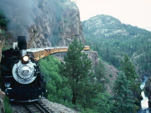 Train, Mountains, rocks