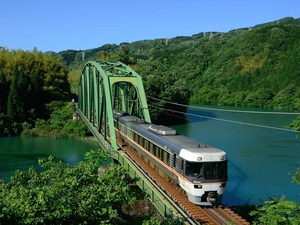 bridge, Train, The Hills, River