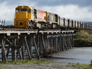 Train, bridge, River, wooden