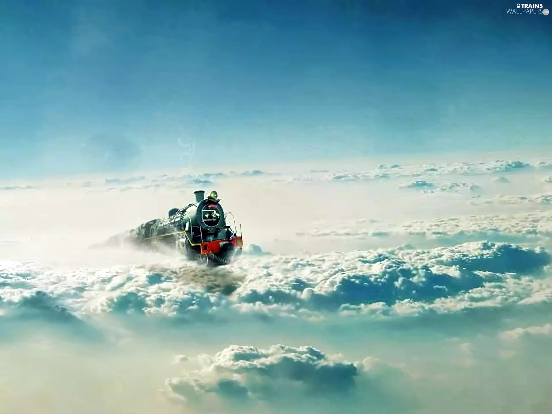 clouds, soaring, Train