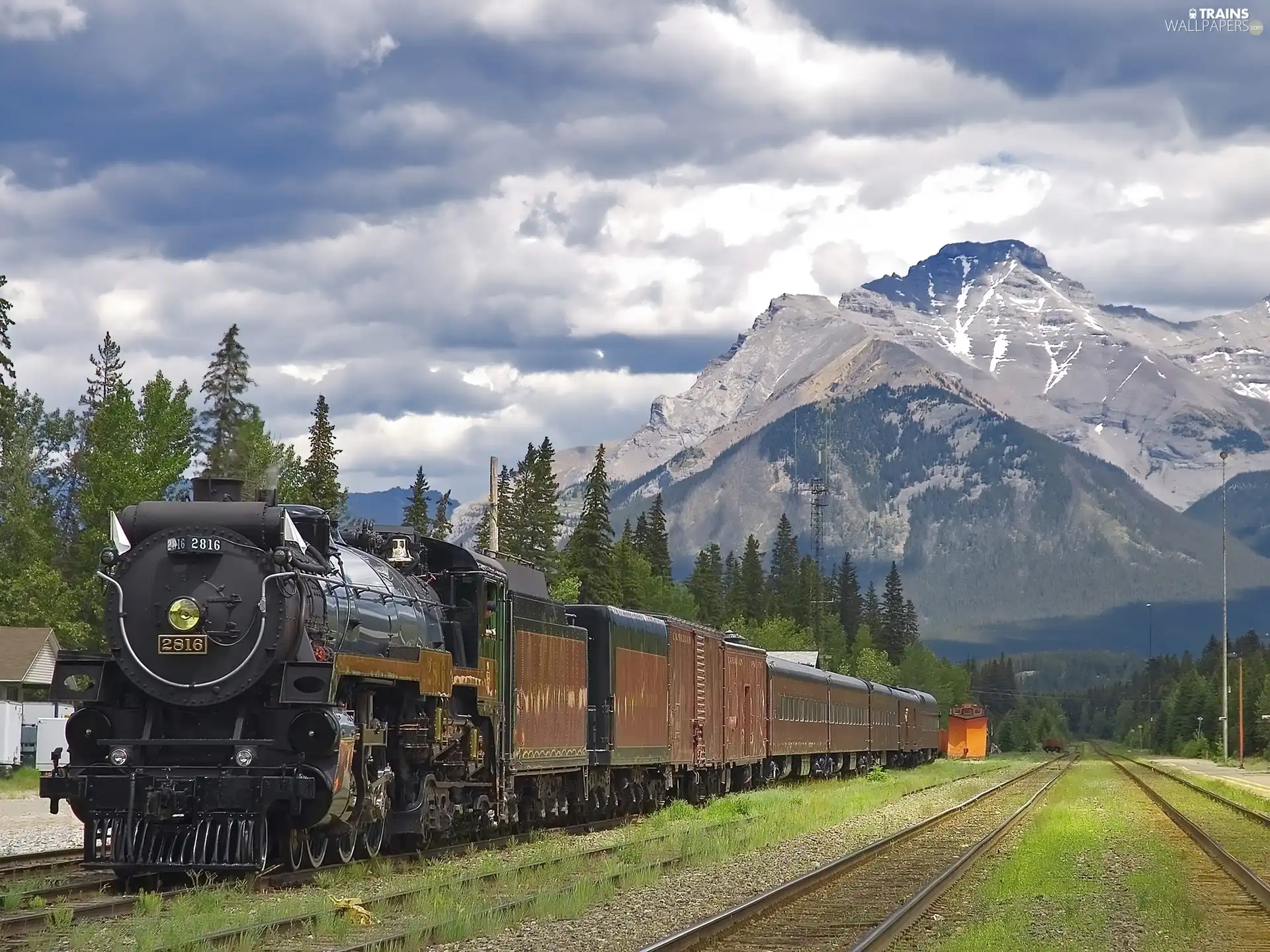engine, Wagons, Mountains, ##