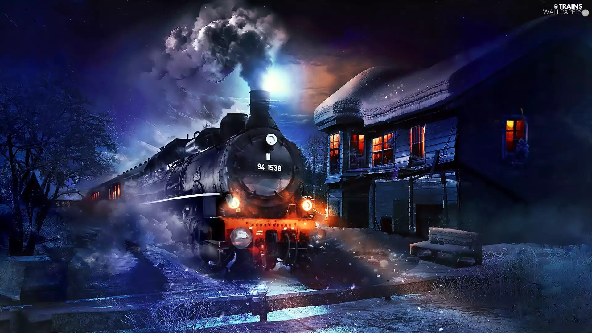 winter, Train, station, Night