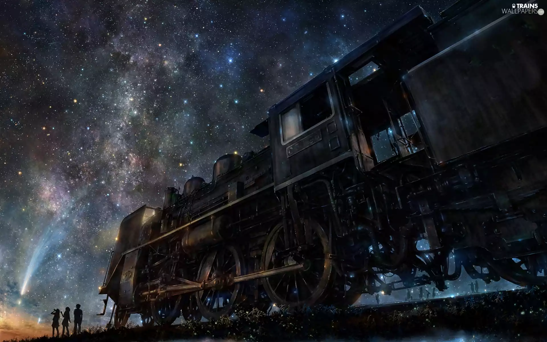 locomotive, People, star, Train, Sky