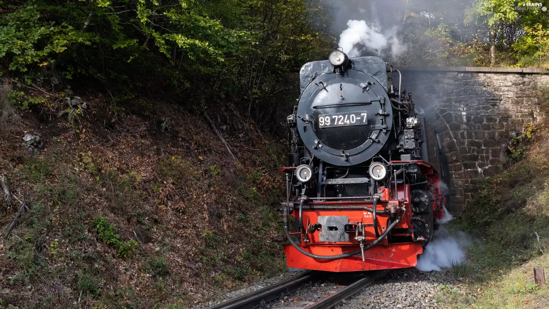 tunnel, steam train, smoke, rails, locomotive