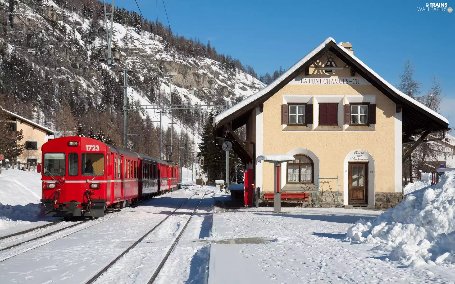 winter, Train, Mountains, station