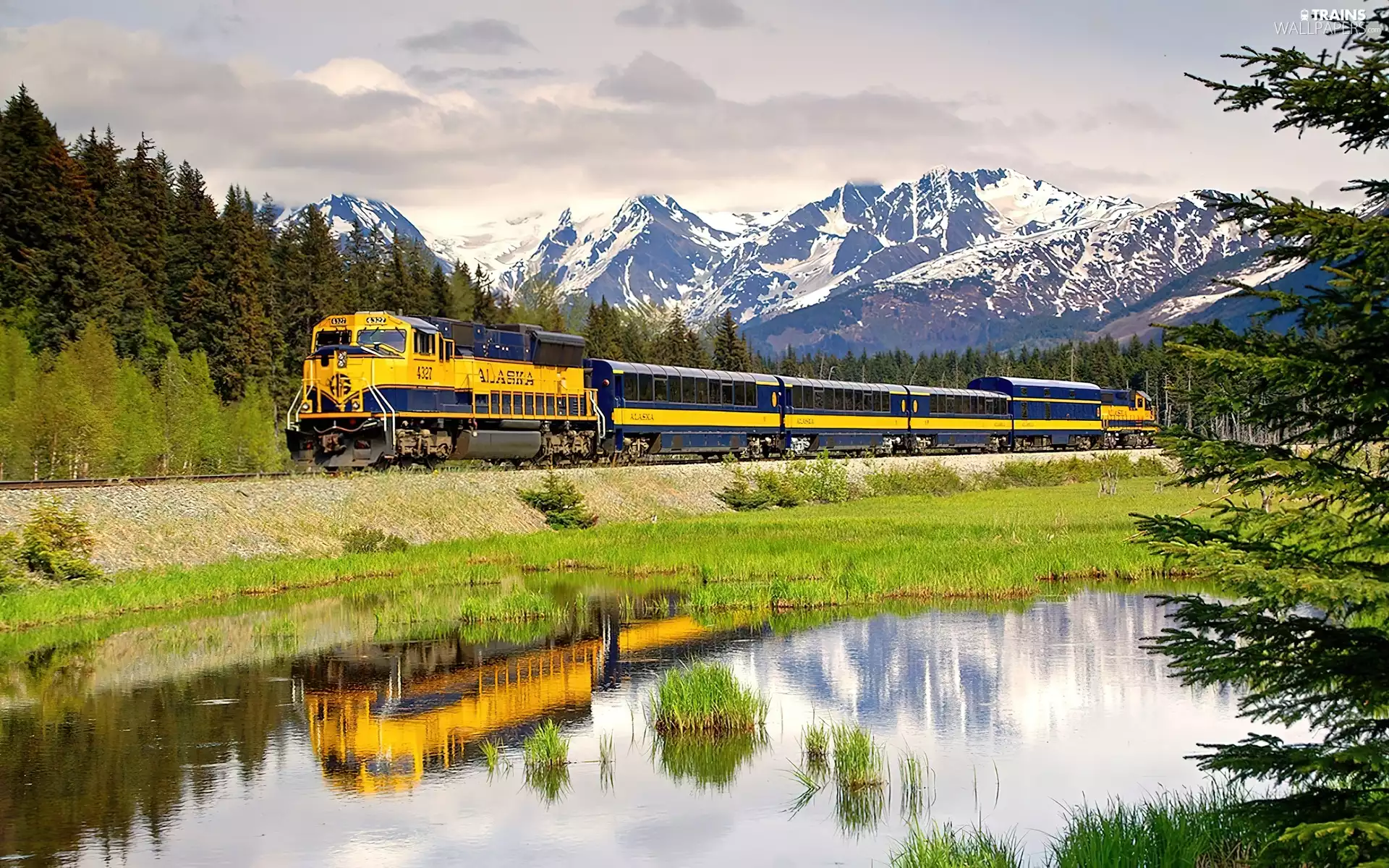 Train, Mountains, Alaska, woods